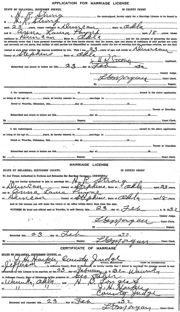 Payne, Anna Laura marriage to Homer Strong